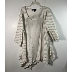 Jones New York Lagenlook Striped Linen Blend Tunic White Shimmer Gold 3X